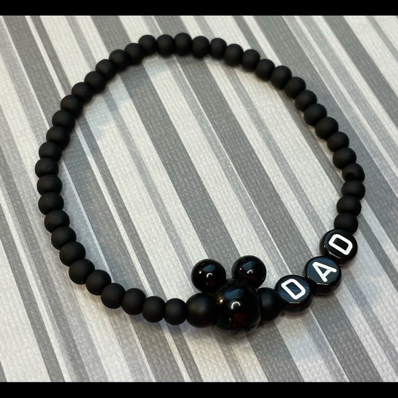 Dad Mickey Mouse Ears Bracelet Stretch Matte Black Beaded Disney Inspired - Picture 2 of 2